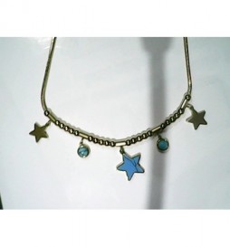 COLLIER ACIER DORE ETOILE BLEU 40/45CM