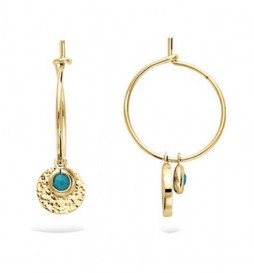 BOUCLE DOREILLES EN PLAQUE OR CREOLE PAMPILLE AVEC PASTILLE ANTIQUE