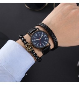 MONTRE NONAME BRACELET NOIR CADRAN NOIR AVEC BRACELET PERLE 