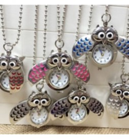 MONTRE PENDENTIF HIBOU AVEC CHAINE ACIER VIOLET