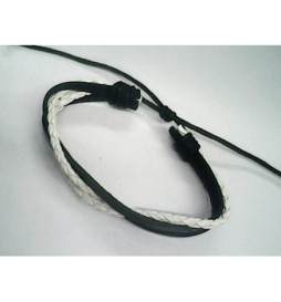 BRACELET EN CUIR  CORDE 4 TRESSE NOIR ET BALNC
