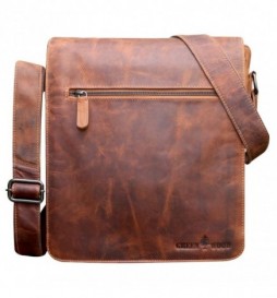 SAC BANDOULIÈRE CUIR GREEN WOOD CAMEL 584-CA-CR