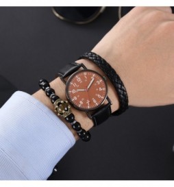 MONTRE NONAME BRACELET NOIR CADRAN MARRON AVEC BRACELET PERLE 