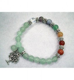 BRACELET EXTENSIBLE PIERRES DE GEMME VERT ET MULTI COLOR ARBRE DE VIE