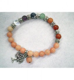 BRACELET EXTENSIBLE PIERRES DE GEMME ROSE  ET MULTI COLOR ARBRE DE VIE