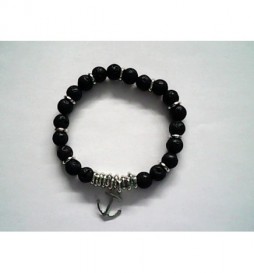 BRACELET EXTENSIBLE EN LAVE NATUREL AVEC PENDENTIF ANCRE 53MM