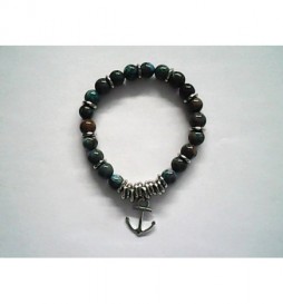 BRACELET EXTENSIBLE JASPE OCEAN NATUREL AVEC ANCRE 53MM