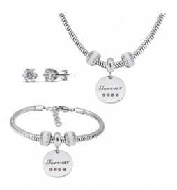 COLLIER FOREVER AVEC BRACELET ET CLOU OXYDE BLANC ACIER