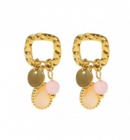 BOUCLE D OREILLE ACIER DORECARREE PERLE ROSE 