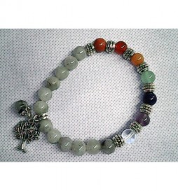 BRACELET EXTENSIBLE PIERRES DE GEMME GRIS ET MULTI COLOR ARBRE DE VIE