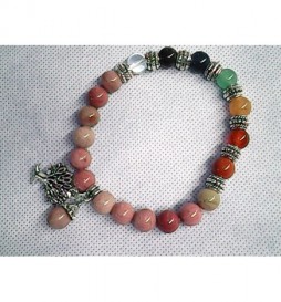 BRACELET EXTENSIBLE PIERRES DE GEMME ROSE  ET MULTI COLOR ARBRE DE VIE