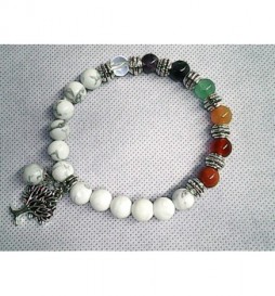 BRACELET EXTENSIBLE PIERRES DE GEMME BLANC  ET MULTI COLOR ARBRE DE VIE
