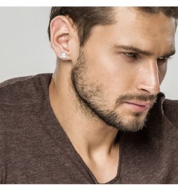 BOUCLE DOREILLES ARGENT 925 RHODIE CLOU AVEC OXYDE CARRE 