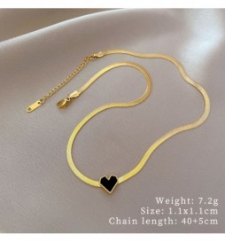 COLLIER ACIER DORE COEUR NOIR 40/45CM