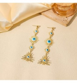 BOUCLE D OREILLE ACIER DORE 4 SOLEILS 