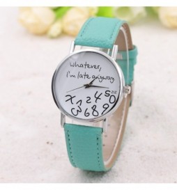 MONTRE WHATEVER IM LATE ANYWAY TURQUOISE CADRAN BLANC