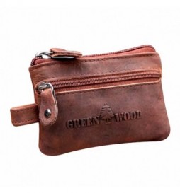 PORTE MONNAIE FAIT MAIN CUIR POLI ET CIRE ROUGE MARRON