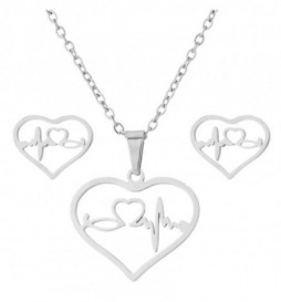 COFFRET COLLIER COEUR AVEC BOUCLE D OREILLE ACIER 