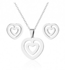 COLLIER DOUBLE COEUR AVEC BOUCLE D OREILLE ACIER