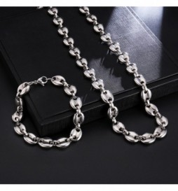 COLLIER ACIER GRAIN DE CAFE 60CM