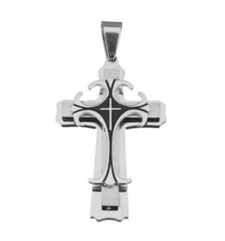 PENDENTIF CROIX ACIER DOUBLE NOIR 5.2X3.4CM 