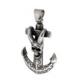 PENDENTIF ACIER CROIX ANCRE TETE DE MORT