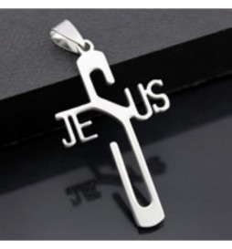 PENDENTIF CROIX JESUS ACIER 