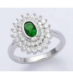 BAGUE EN ARGENT 925 RHODIE  FORME OVALE PIERRE VERTE AVEC OXYDES BLANCS TAILLE 60
