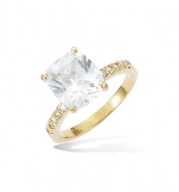 BAGUE EN PLAQUE OR SOLITAIRE RECTANGLE AVEC OXYDES TAILLE 56 