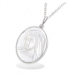 PENDENTIF EN ARGENT 925 RHODIE NACRE MOTIF VIERGE MARIE