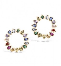 BOUCLE DOREILLES EN PLAQUE OR RONDE RAINBOW