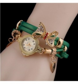 MONTRE BRACELET NOEUD ET PLUME VERT