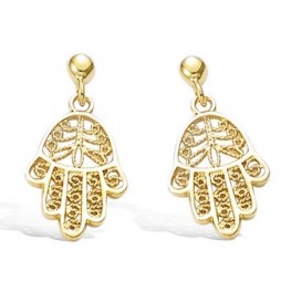 BOUCLE DOREILLES EN PLAQUE OR MAIN DE FATMA