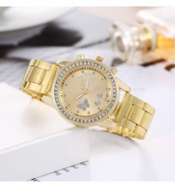 MONTRE NONAME FLEUR ET PAPILLON  BRACELET OR