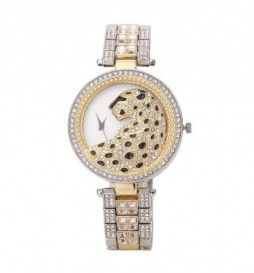MONTRE LEOPARD METAL  GRIS  ET DORE
