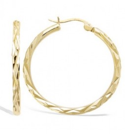 BOUCLE DOREILLES EN PLAQUE OR CREOLE COUPE DIAMANTEE DIAM 30MM