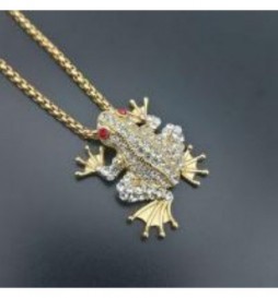 COLLIER ACIER DORE GRENOUILLE 50CM