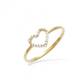BAGUE EN PLAQUE OR COEUR EVIDE AVEC  OXYDES TAILLE 60