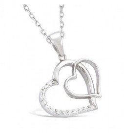 PENDENTIF EN ARGENT 925 RHODIE  DOUBLE COEUR