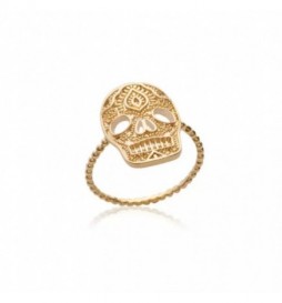 T58 BAGUE EN PLAQUE OR TETE DE MORT TAILLE 58