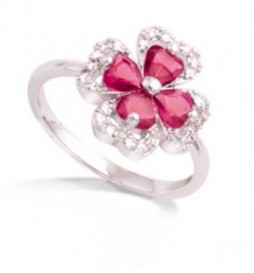 BAGUE EN ARGENT 925 RHODIE TREFLE ROSE TAILLE 56