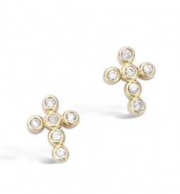 BOUCLE DOREILLES EN PLAQUE OR CROIX