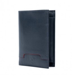 PORTEFEUILLE KAILI MOOD  EN CUIR VÉRITABLE BLEU ET ROUGE