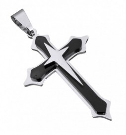 PENDENTIF CROIX ACIER ET NOIR 4.5X3.CM