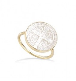 T54 BAGUE EN PLAQUE OR NACRE MOTIF CROIX DE SAINT BENOIT