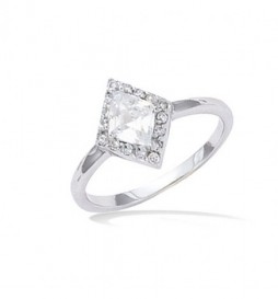 BAGUE EN ARGENT 925 RHODIE SOLITAIRE LOSANGE OXYDES BLANCS TAILLE  60