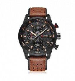 MONTRE CURREN 8250 ACIER BRACELET MARRON CADRAN NOIR