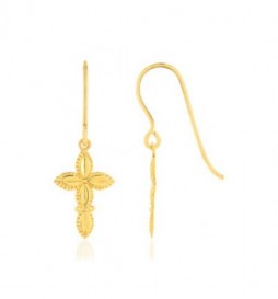 BOUCLE DOREILLE PLAQUE OR PENDANT CROIX