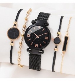 MONTRE NONAME NOIR CHIFFRE OR ROSE AVEC BRACELET 