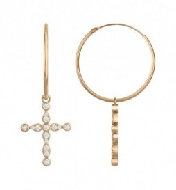 BOUCLE DOREILLES PLAQUE OR CREOLE AVEC CROIX OXYDES
